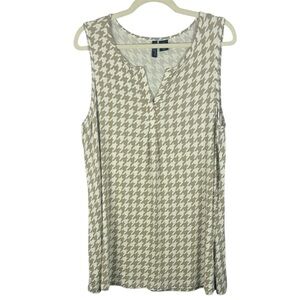 Cynthia Rowley Casual Tan & White Houndstooth Split Neck Tunic 1X Tank Top